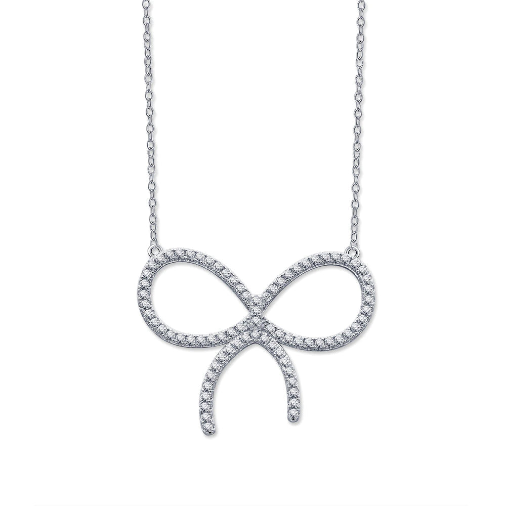[Renovia Jewelry]CLAW SET RHODIUM PLATED BOW NECKLACE