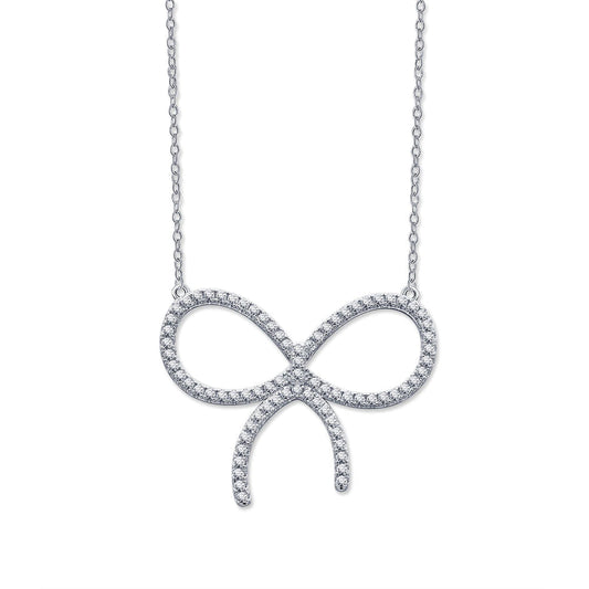 [Renovia Jewelry]CLAW SET RHODIUM PLATED BOW NECKLACE