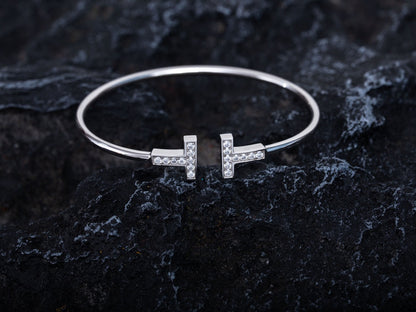 [Renovia Jewelry]T BRACELET 1.8MM DIAMOND SILVER