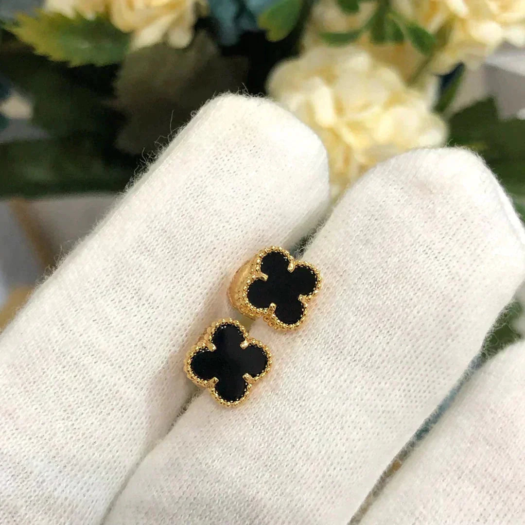 [Renovia Jewelry]CLOVER MINI 9.5MM BLACK MOP EARRINGS