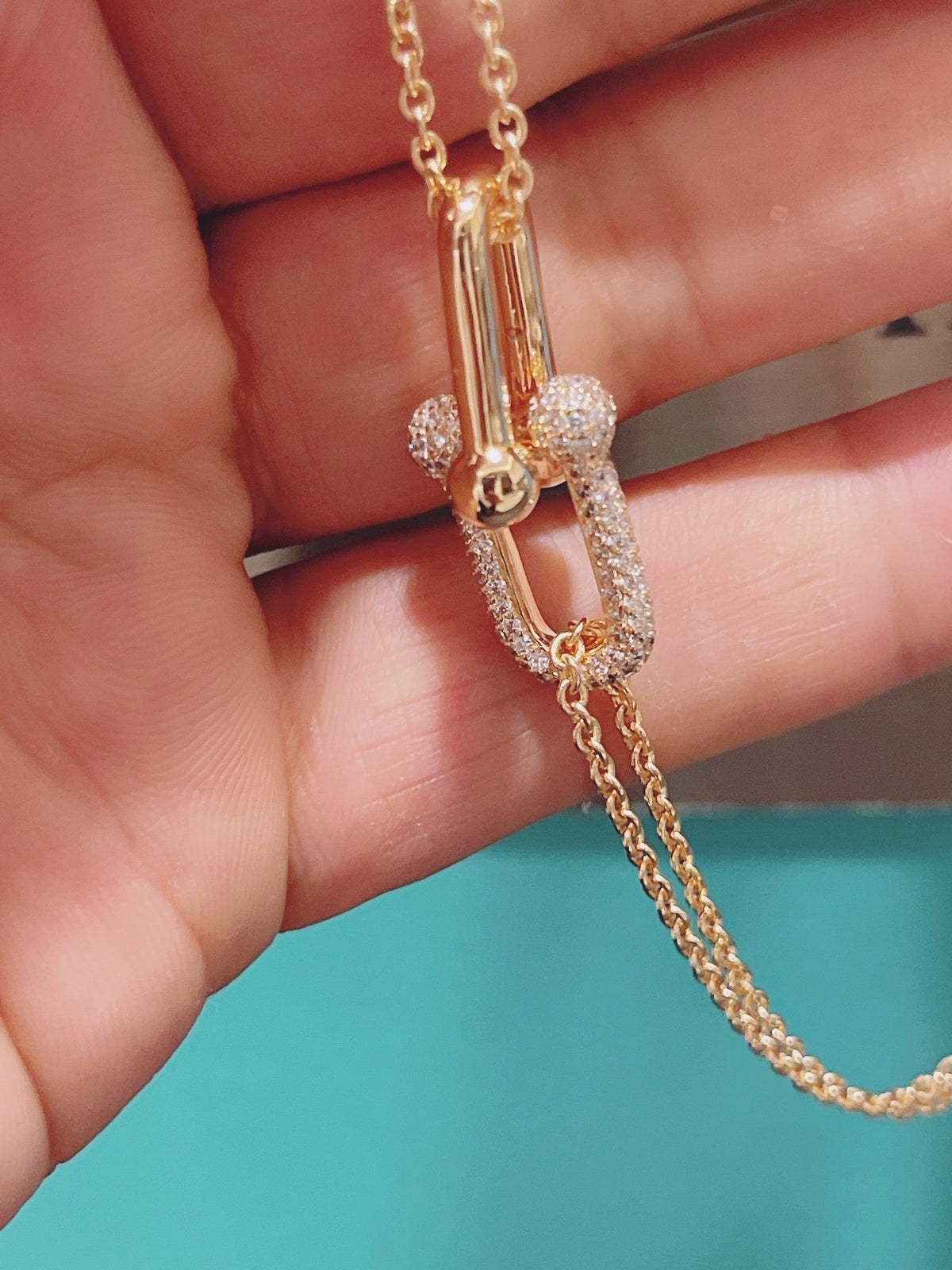 [Renovia Jewelry]HARDWEAR DOUBLE LINK PEDANT PINK GOLD DIAMOND NECKLACE