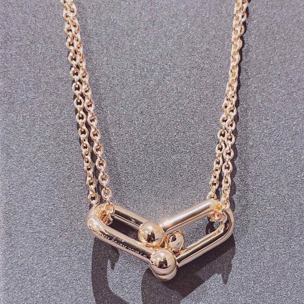 [Renovia Jewelry]HARDWEAR DOUBLE LINK PEDANT PINK GOLD NECKLACE