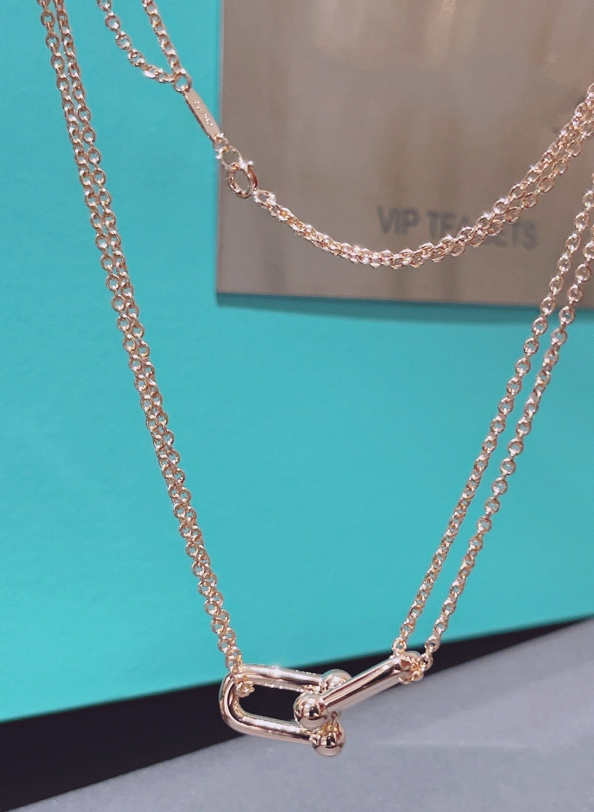 [Renovia Jewelry]HARDWEAR DOUBLE LINK PEDANT PINK GOLD NECKLACE