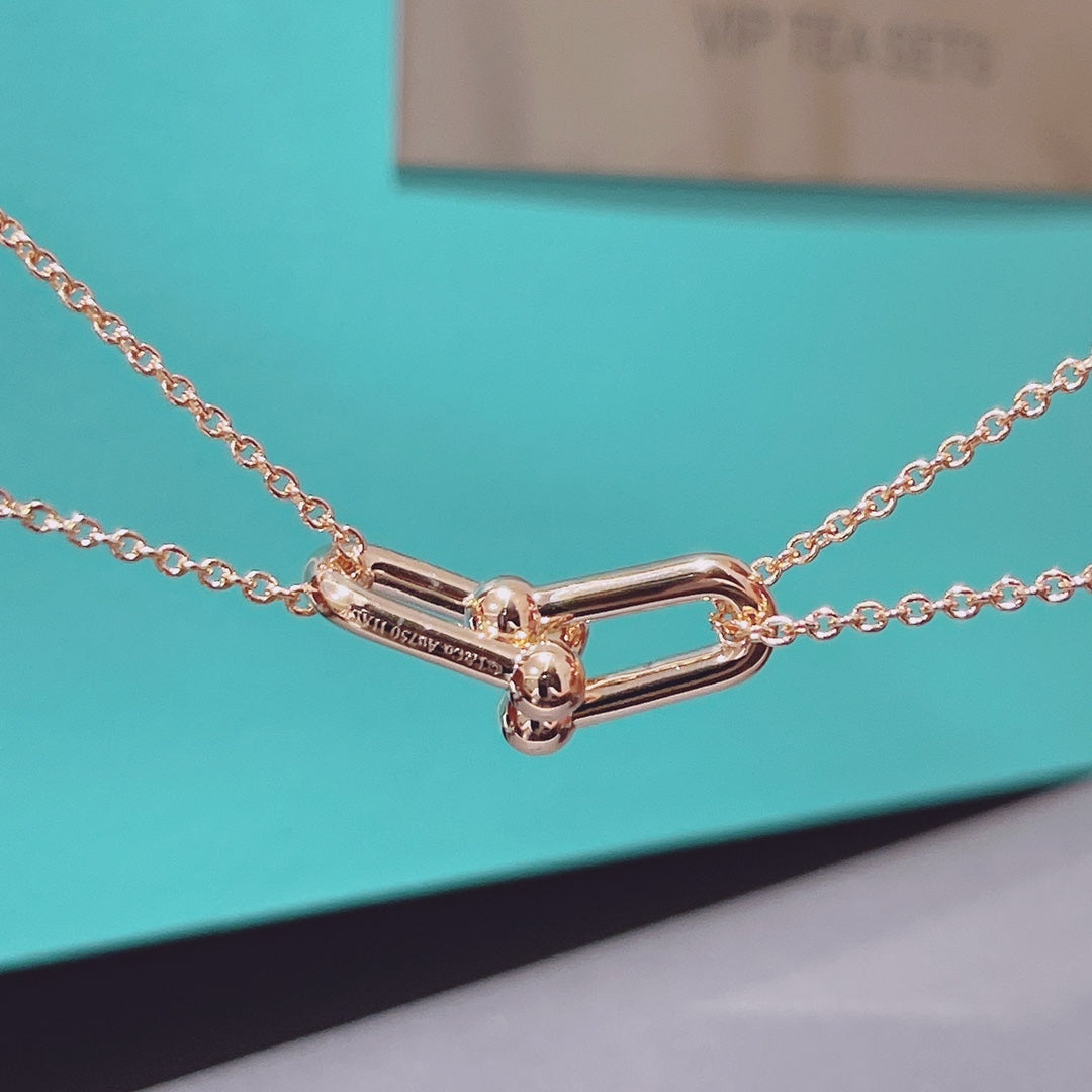 [Renovia Jewelry]HARDWEAR DOUBLE LINK PEDANT PINK GOLD NECKLACE