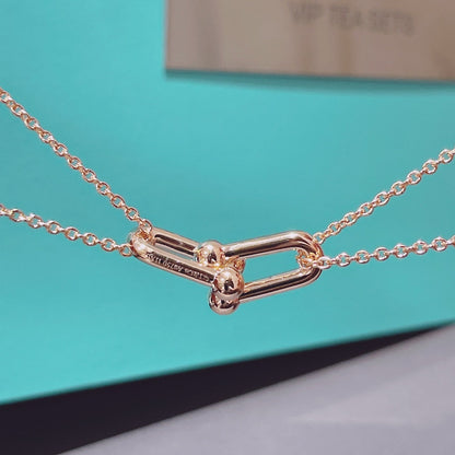 [Renovia Jewelry]HARDWEAR DOUBLE LINK PEDANT PINK GOLD NECKLACE