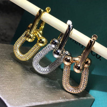 [Renovia Jewelry]HARDWARE DROP EARRINGS DOUBLE LINK DIAMOND