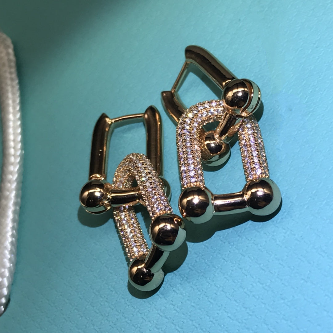 [Renovia Jewelry]HARDWARE DROP EARRINGS DOUBLE LINK DIAMOND