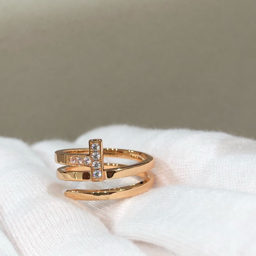 [Renovia Jewelry]T WIRE DOUBLE ROWS RING PINK GOLD