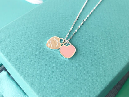 [Renovia Jewelry]DOUBLE HEART PEDANT SILVER NECKLACE