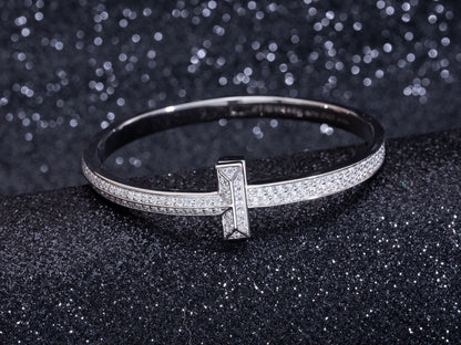 [Renovia Jewelry]WIDE DIAMONDS HINGED BANGLE SILVER