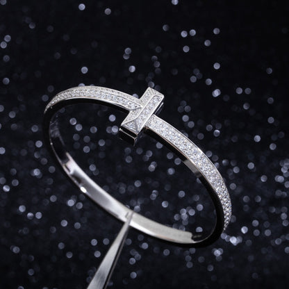 [Renovia Jewelry]WIDE DIAMONDS HINGED BANGLE SILVER