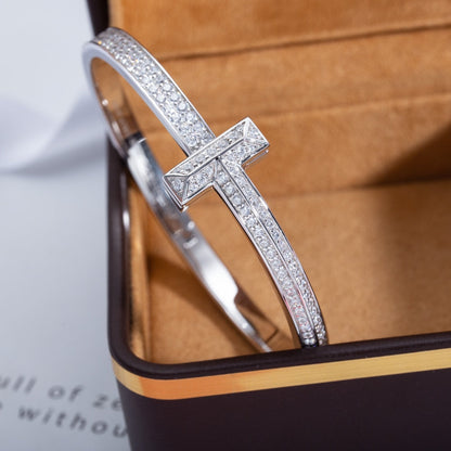 [Renovia Jewelry]WIDE DIAMONDS HINGED BANGLE SILVER