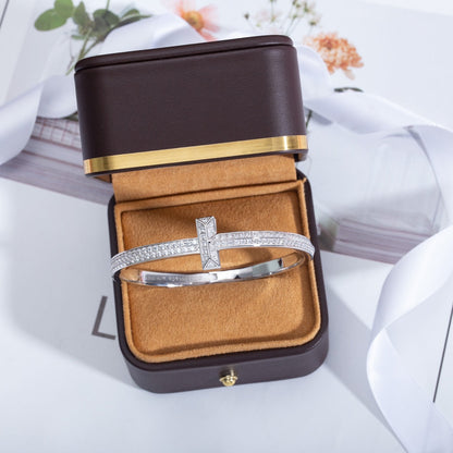 [Renovia Jewelry]WIDE DIAMONDS HINGED BANGLE SILVER