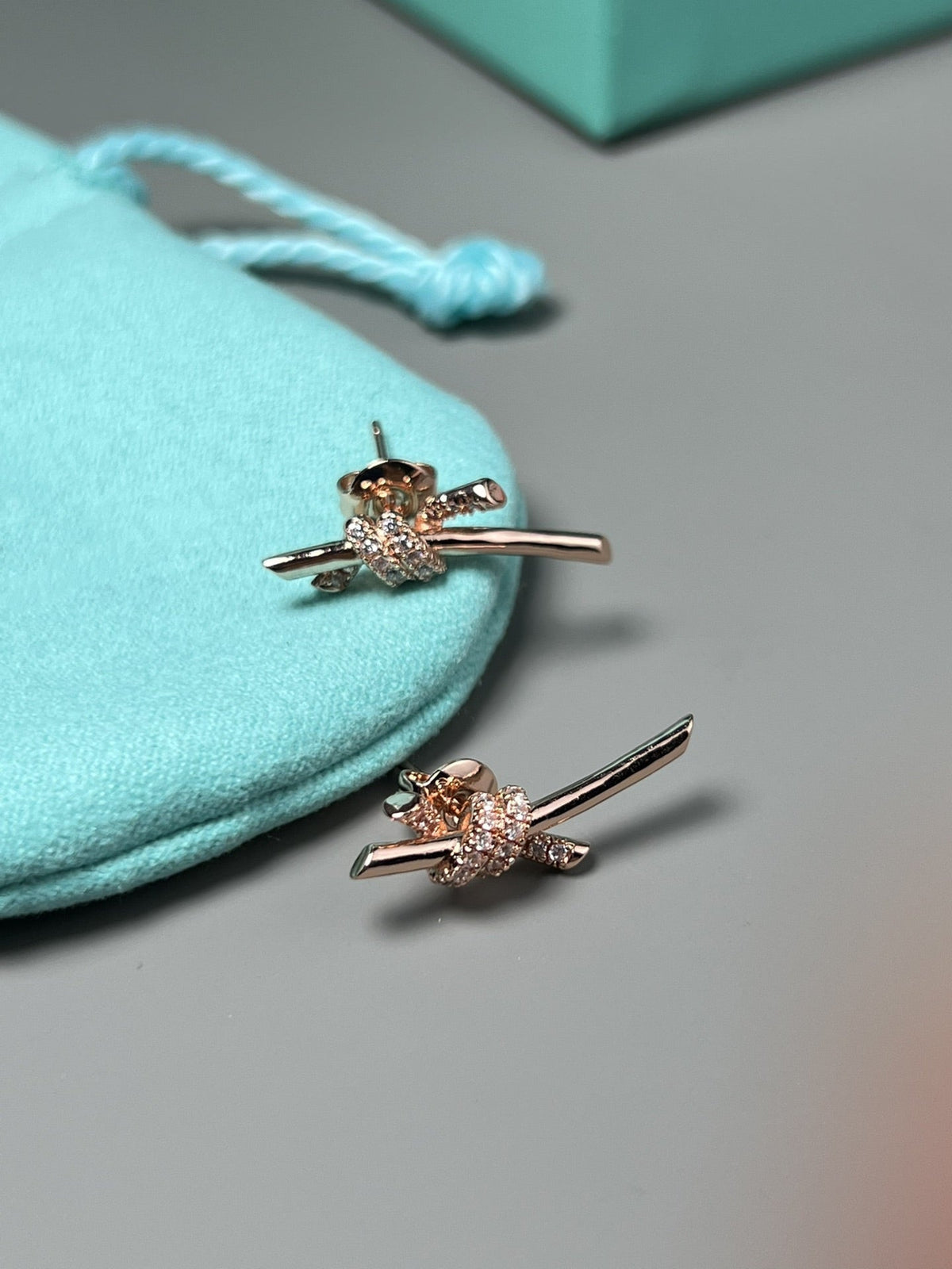 [Renovia Jewelry]KNOT EARRINGS PINK GOLD DIAMOND