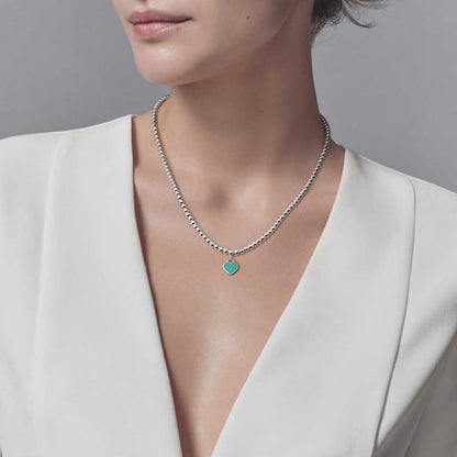 [Renovia Jewelry]HEART PEDANT SILVER BALL CHAIN NECKLACE