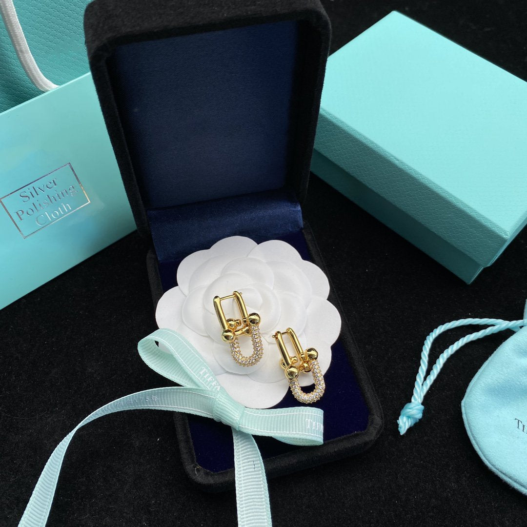 [Renovia Jewelry]HARDWEAR LINK DIAMOND GOLD EARRINGS