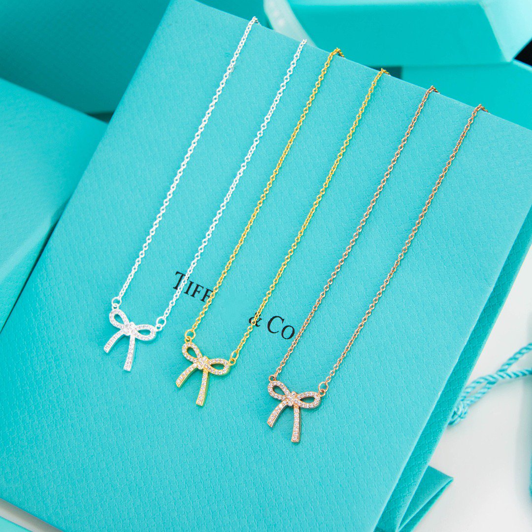 [Renovia Jewelry]RIBBON NECKLACE BOW PENDANT DIAMOND CHARM CHAIN