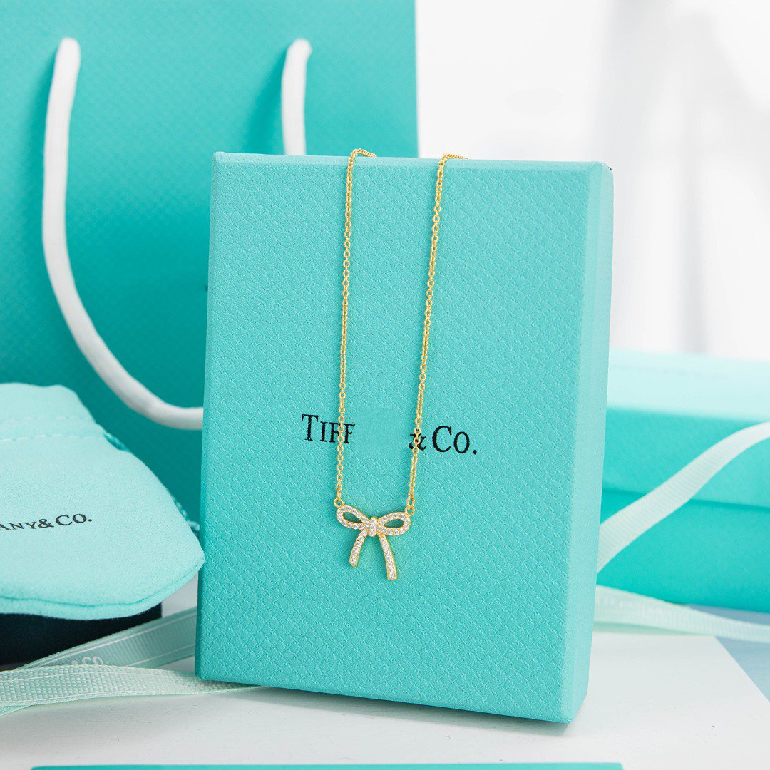 [Renovia Jewelry]RIBBON NECKLACE BOW PENDANT DIAMOND CHARM CHAIN