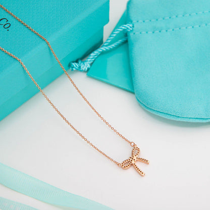 [Renovia Jewelry]RIBBON NECKLACE BOW PENDANT DIAMOND CHARM CHAIN