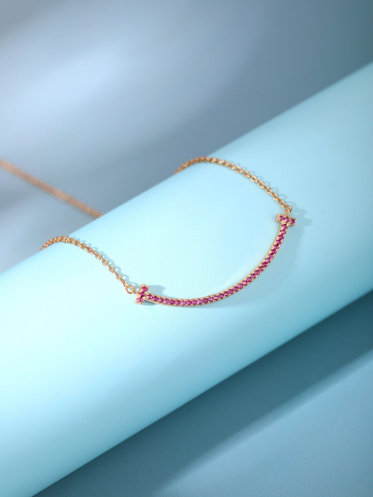 [Renovia Jewelry]BIG SMILE PEDANT PINK DIAMOND NECKLACE