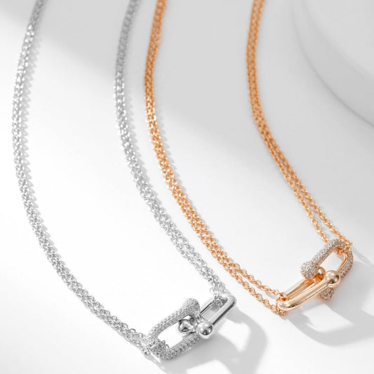 [Renovia Jewelry]HARDWEAR DIAMOND PEDANT DOUBLE CHAIN NECKLACE
