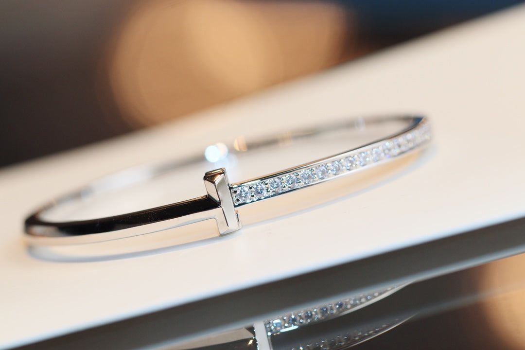 [Renovia Jewelry]NARROW T1 HINGED BANGLE DIAMOND SILVER