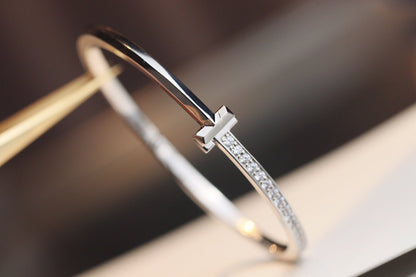 [Renovia Jewelry]NARROW T1 HINGED BANGLE DIAMOND SILVER