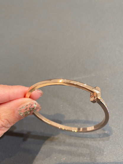 [Renovia Jewelry]NARROW T1 HINGED BANGLE DIAMOND PINK GOLD