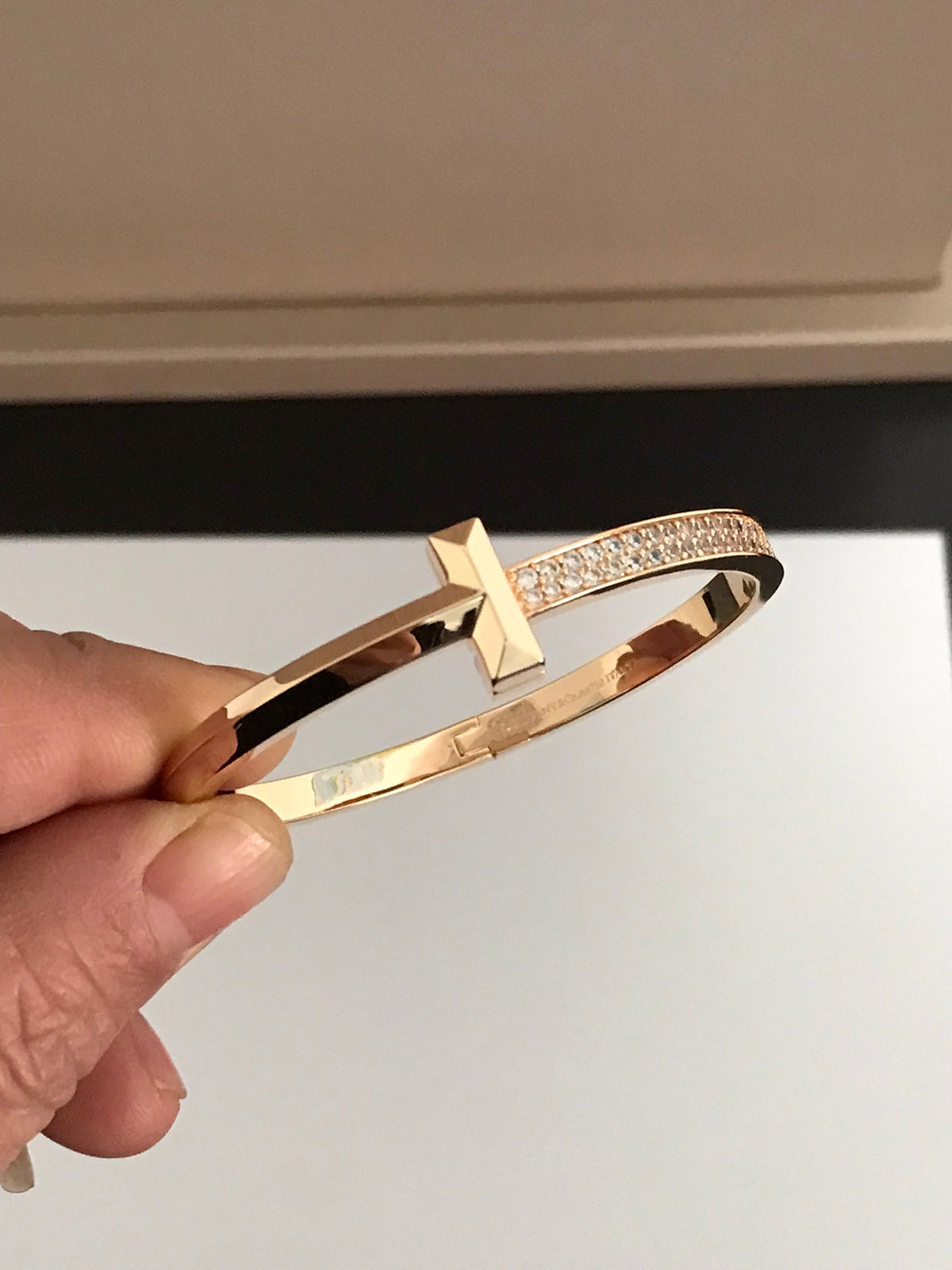 [Renovia Jewelry]T1 WIDE DIAMOND HINGED BANGLE PINK GOLD