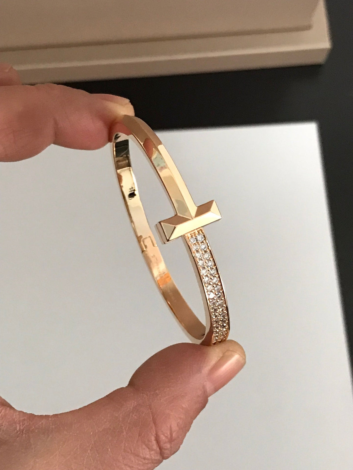 [Renovia Jewelry]T1 WIDE DIAMOND HINGED BANGLE PINK GOLD