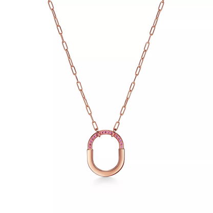 [Renovia Jewelry]LOCK MEDIUM PENDANT PINK DIAMOND PINK GOLD NECKLACE
