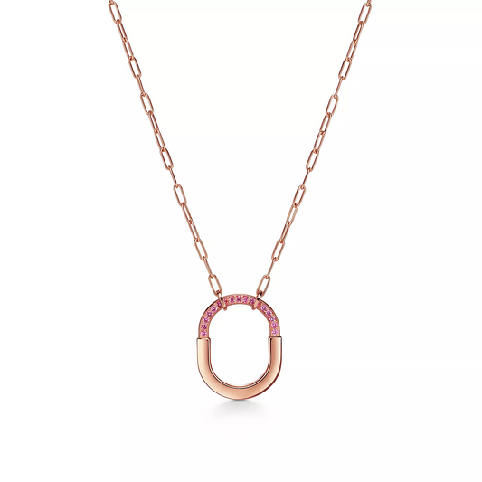 [Renovia Jewelry]LOCK MEDIUM PENDANT PINK DIAMOND PINK GOLD NECKLACE