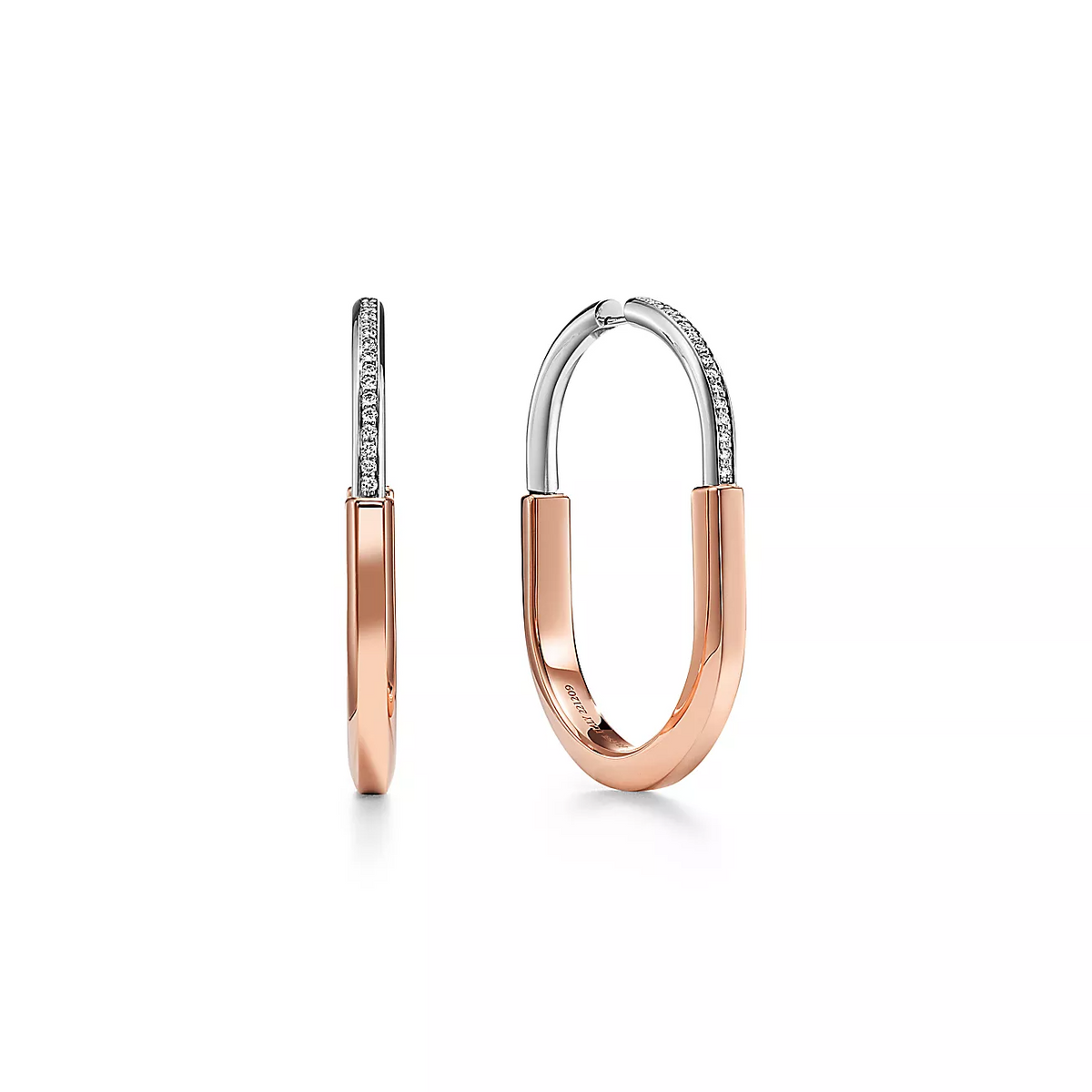 [Renovia Jewelry]LOCK EARRINGS ROSE AND WHITE GOLD DIAMONDS EXTRA LARGE