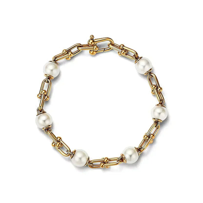 [Renovia Jewelry]LINK BRACELET GOLD WITH FRESHWATER PEARLS