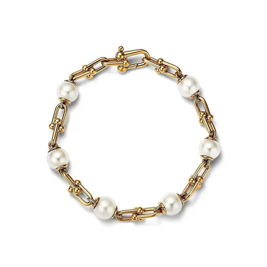 [Renovia Jewelry]LINK BRACELET GOLD WITH FRESHWATER PEARLS