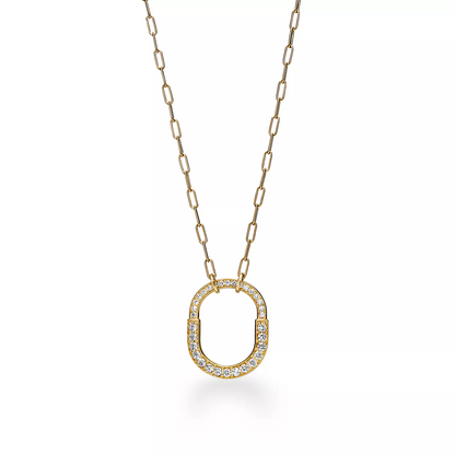 [Renovia Jewelry]LOCK NECKLACE MEDIUM PENDANT GOLD PAVED DIAMONDS