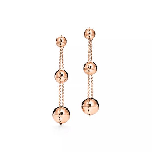 [Renovia Jewelry]TRIPLE DROP PINK GOLD EARRINGS