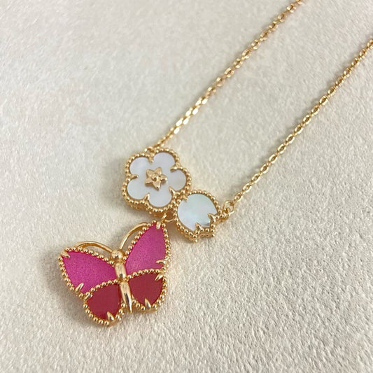 [Renovia Jewelry]ROSE QUARTZ THREE‑IN‑ONE BUTTERFLY NECKLACE