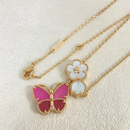 [Renovia Jewelry]ROSE QUARTZ THREE‑IN‑ONE BUTTERFLY NECKLACE