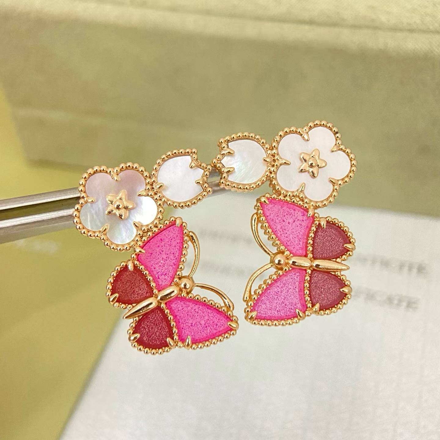 [Renovia Jewelry]ROSE QUARTZ THREE‑IN‑ONE BUTTERFLY STUD EARRINGS