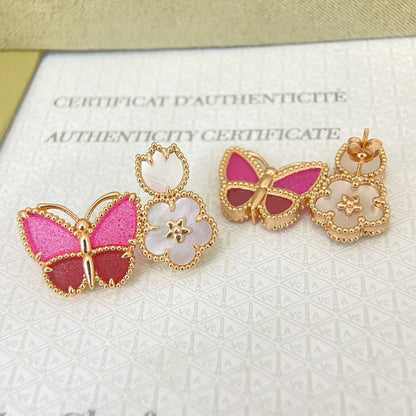 [Renovia Jewelry]ROSE QUARTZ THREE‑IN‑ONE BUTTERFLY STUD EARRINGS