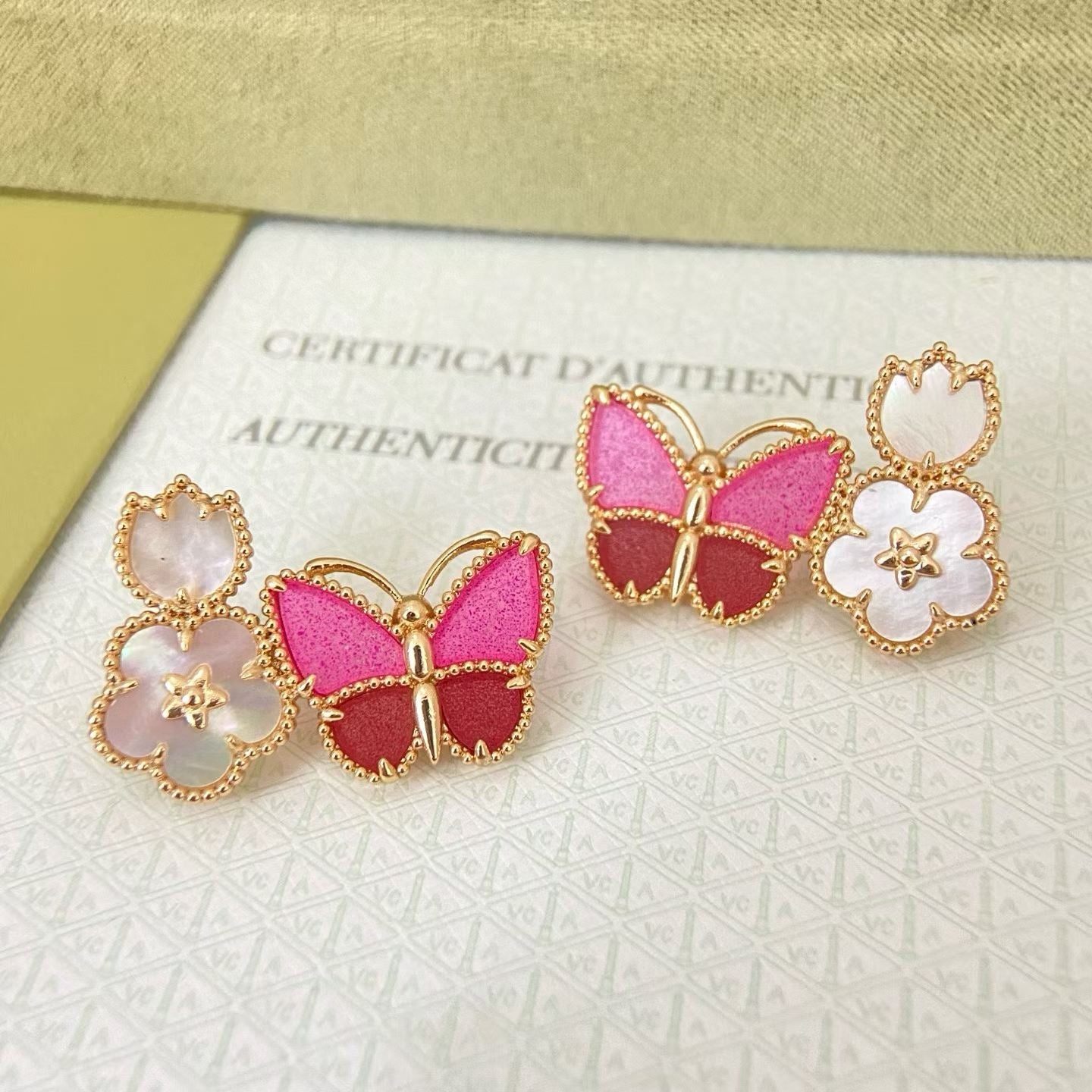 [Renovia Jewelry]ROSE QUARTZ THREE‑IN‑ONE BUTTERFLY STUD EARRINGS