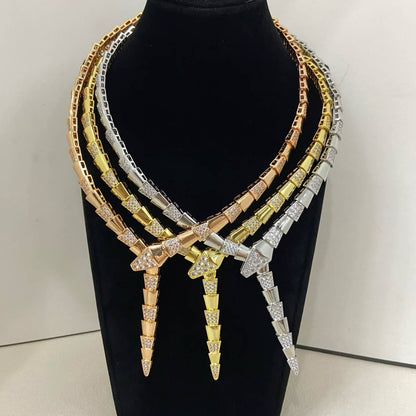 [Renovia Jewelry]NEW WIDE BAND INLAID DIAMOND SNAKE NECKLACE