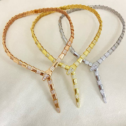 [Renovia Jewelry]NEW WIDE BAND INLAID DIAMOND SNAKE NECKLACE