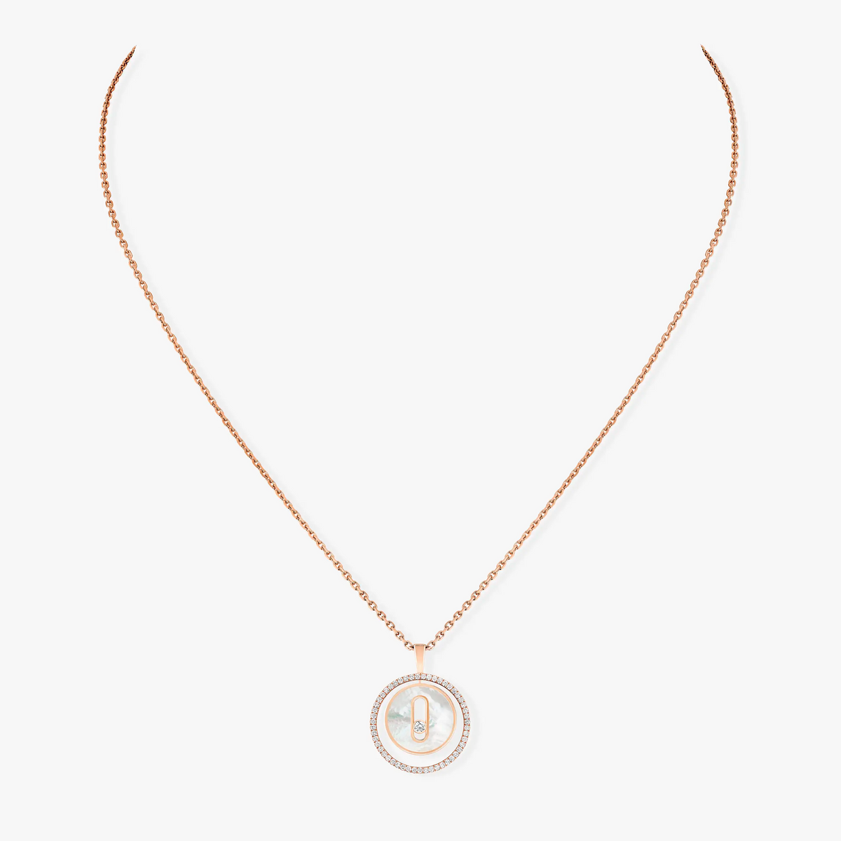 [Renovia Jewelry]LUCKY MOVE 1 DIAMOND WHITE MOTHER OF PEARL PINK GOLD DIAMOND NECKLACE