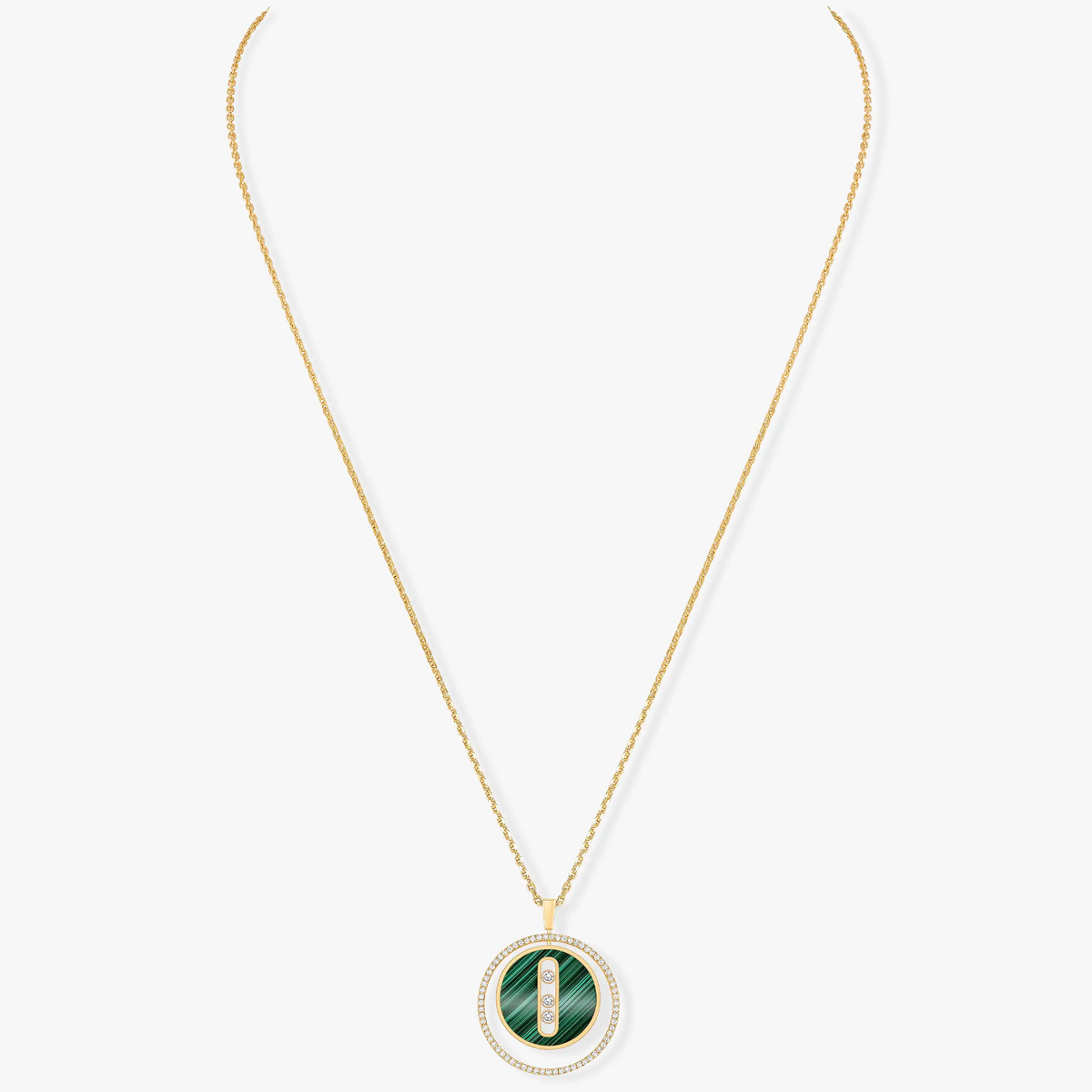 [Renovia Jewelry]LUCKY MOVE 3 DIAMOND MALACHITE GOLD DIAMOND NECKLACE