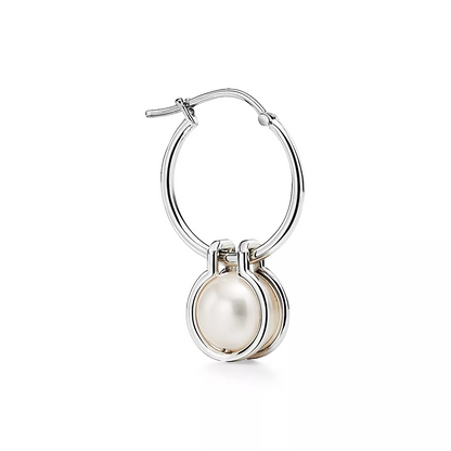 [Renovia Jewelry]PEARL HOOP SILVER EARRINGS