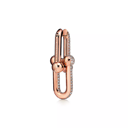 [Renovia Jewelry]LARGE LINK EARRINGS PINK GOLD WITH PAVED DIAMONDS