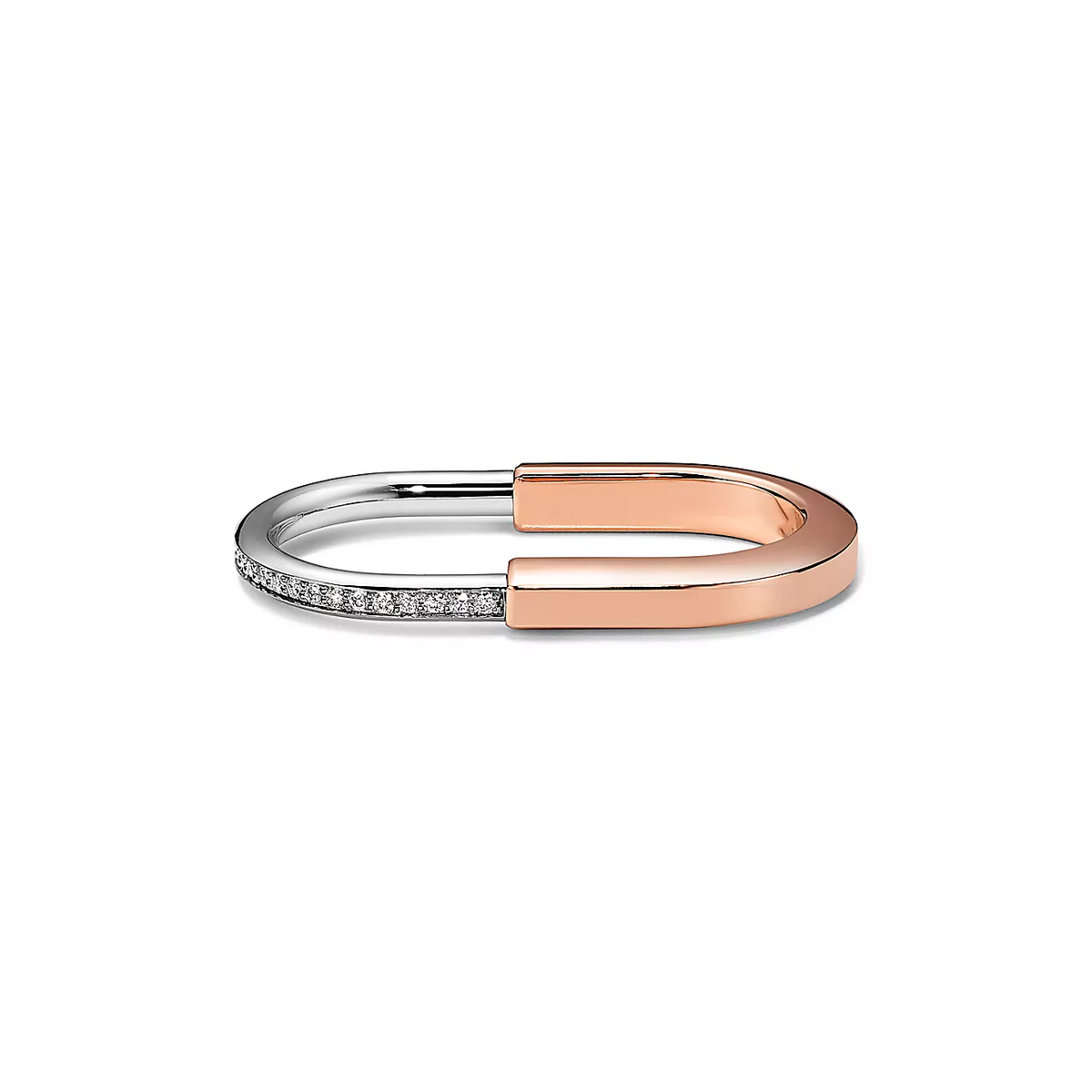 [Renovia Jewelry]LOCK RING TOW-FINGER ROSE AND WHITE GOLD DIAMONDS