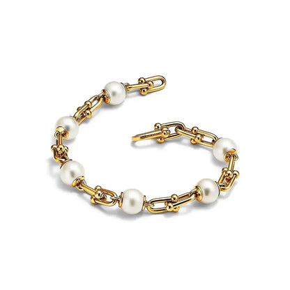 [Renovia Jewelry]LINK BRACELET GOLD WITH FRESHWATER PEARLS